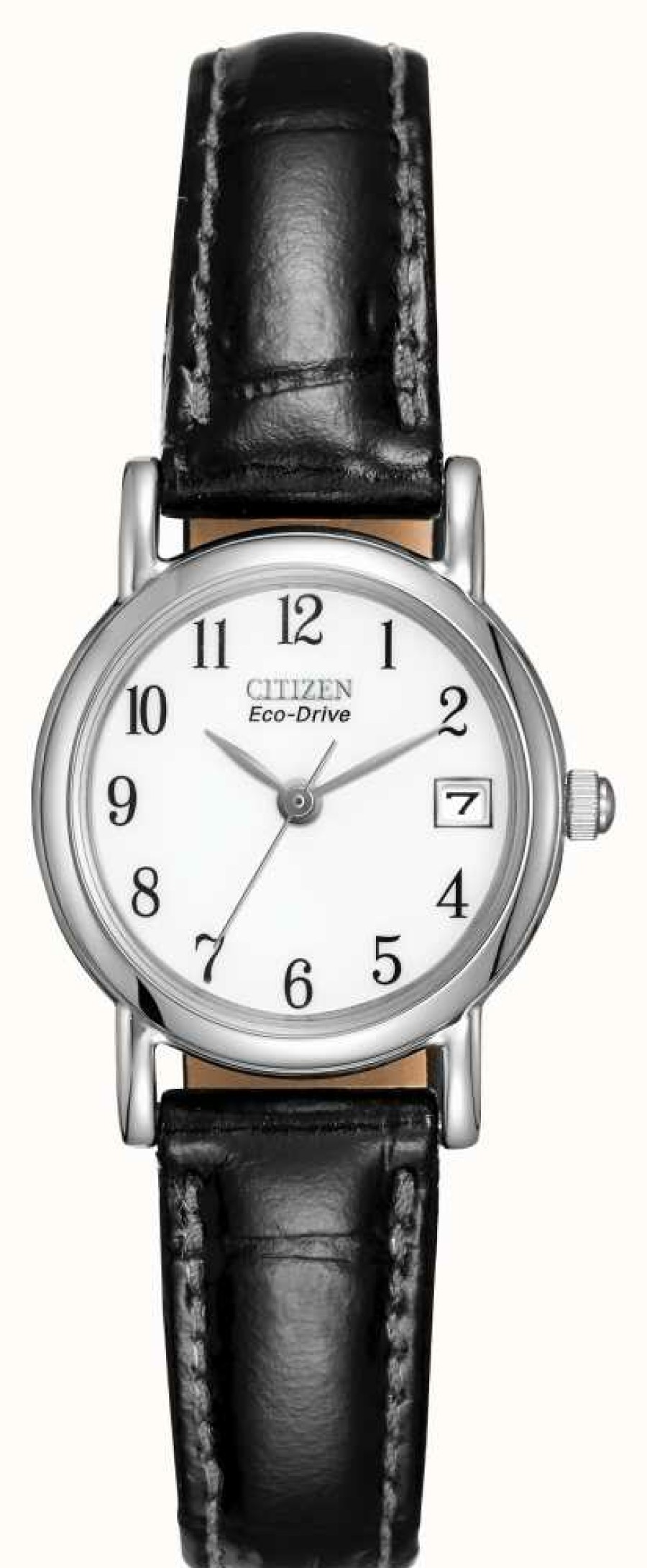 Women'S Citizen | Citizen Women'S White Dial Black Leather Strap Eco-Drive