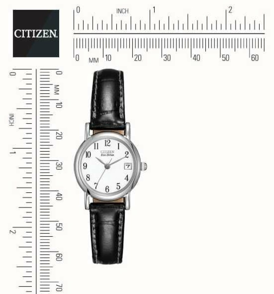 Women'S Citizen | Citizen Women'S White Dial Black Leather Strap Eco-Drive