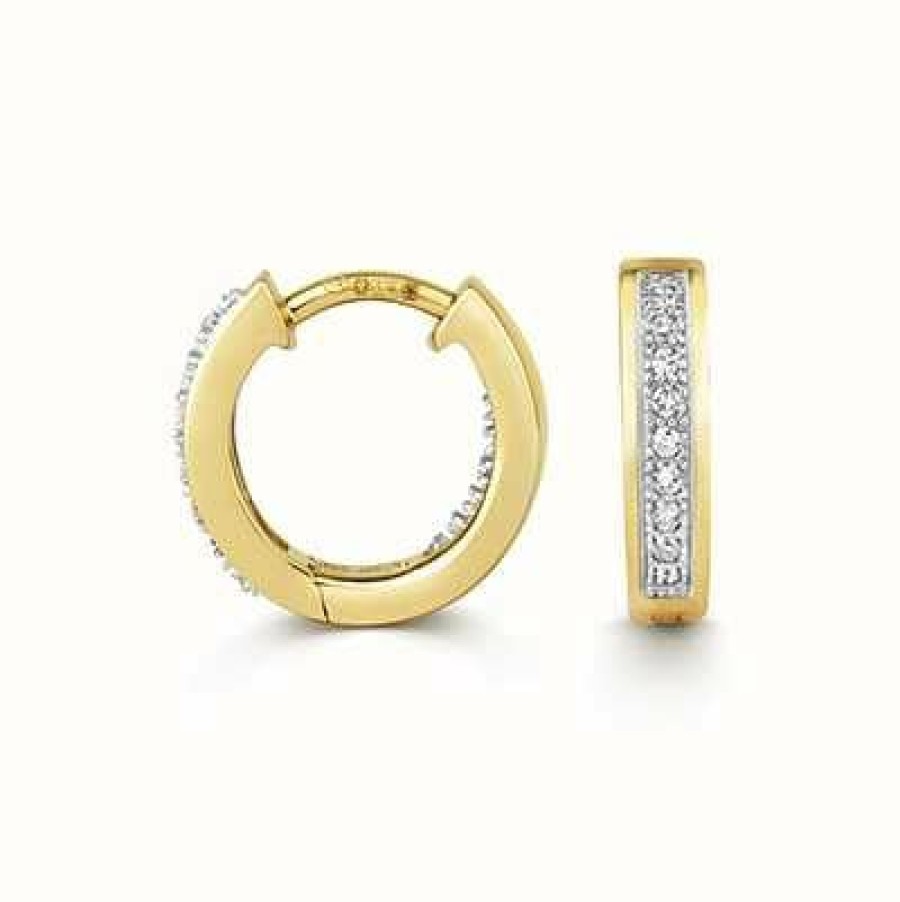 Jewelry James Moore | James Moore Th 9Ct Yellow Gold Diamond Set Huggie Hoop Earrings 12Mm