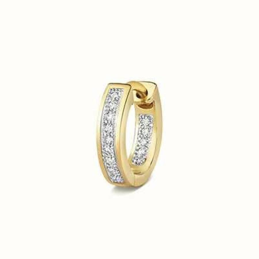 Jewelry James Moore | James Moore Th 9Ct Yellow Gold Diamond Set Huggie Hoop Earrings 12Mm