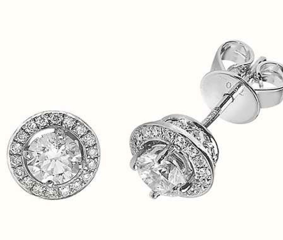 Jewelry James Moore | James Moore Th 18K White Gold Diamond Halo Stud Earrings