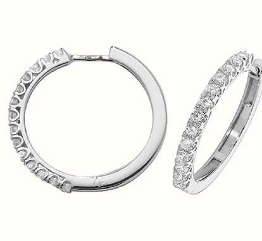 Jewelry James Moore | James Moore Th 18K White Gold Diamond Hoop Earrings