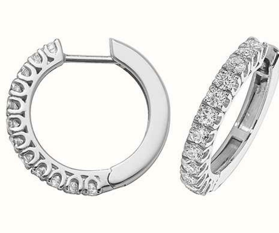 Jewelry James Moore | James Moore Th 18K White Gold Diamond Hoop Earrings