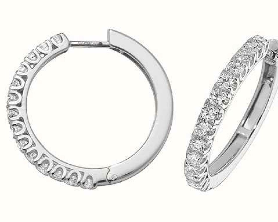 Jewelry James Moore | James Moore Th 18K White Gold Diamond Hoop Earrings