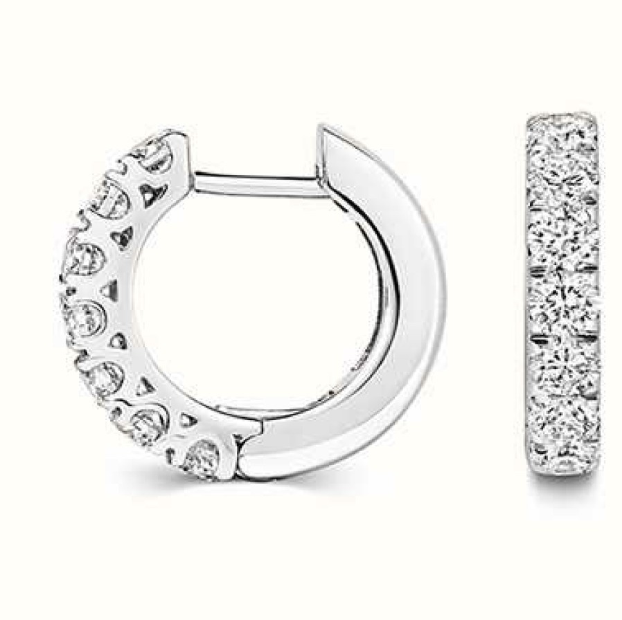 Jewelry James Moore | James Moore Th 18K White Gold Diamond Hoop Earrings