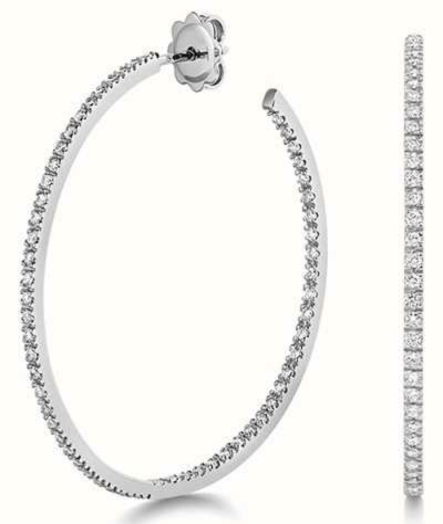 Jewelry James Moore | James Moore Th 18K White Gold Diamond Hoop Earrings