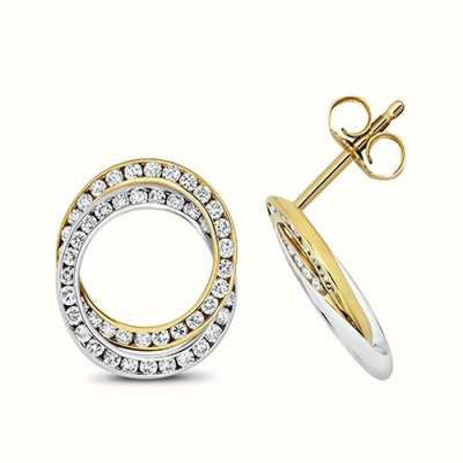 Jewelry James Moore | James Moore Th 18K White And Yellow Gold Diamond Circle Stud Earrings