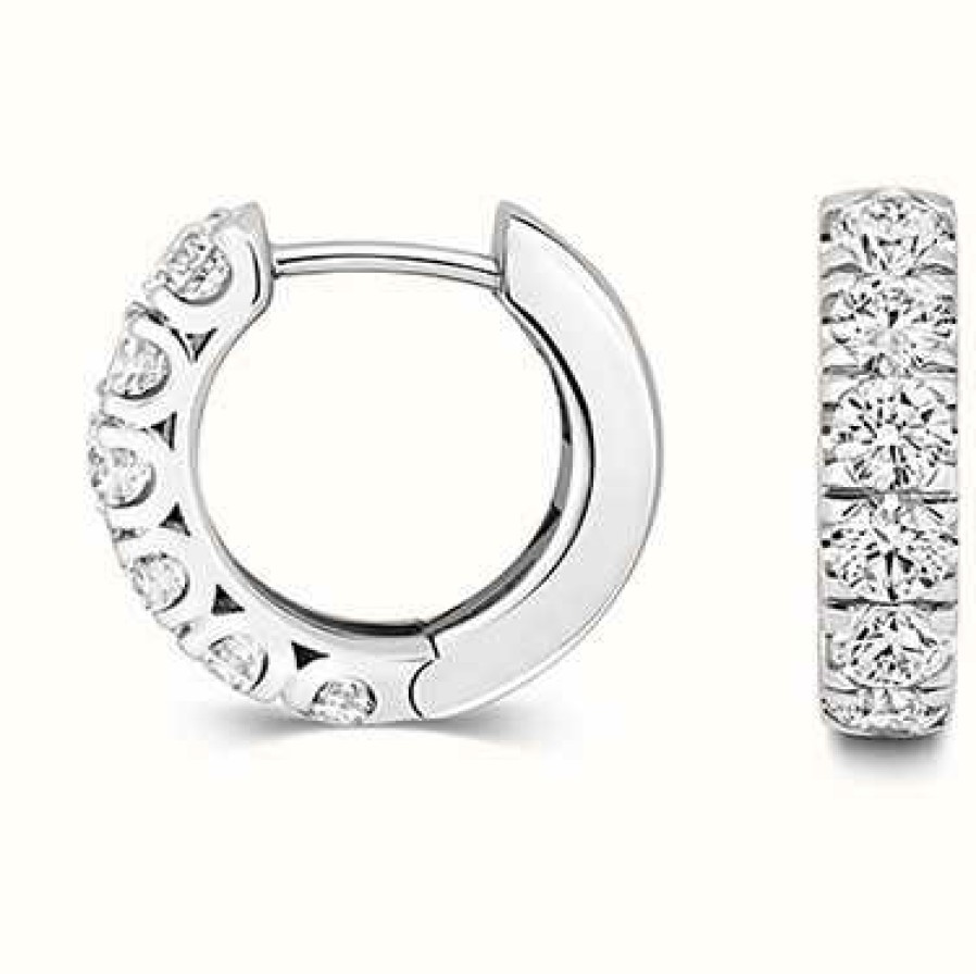 Jewelry James Moore | James Moore Th 18K White Gold Diamond Hoop Earrings