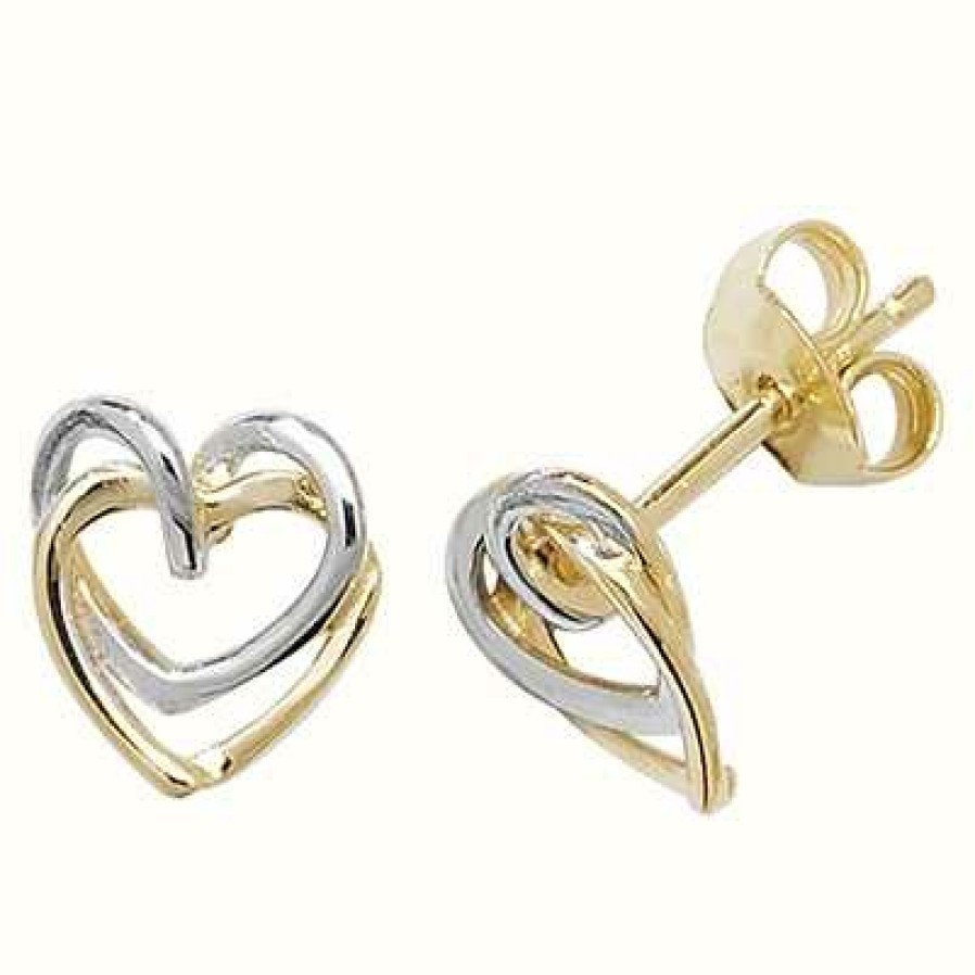 Jewelry James Moore | James Moore Th 9K Yellow And White Gold Heart Stud Earrings