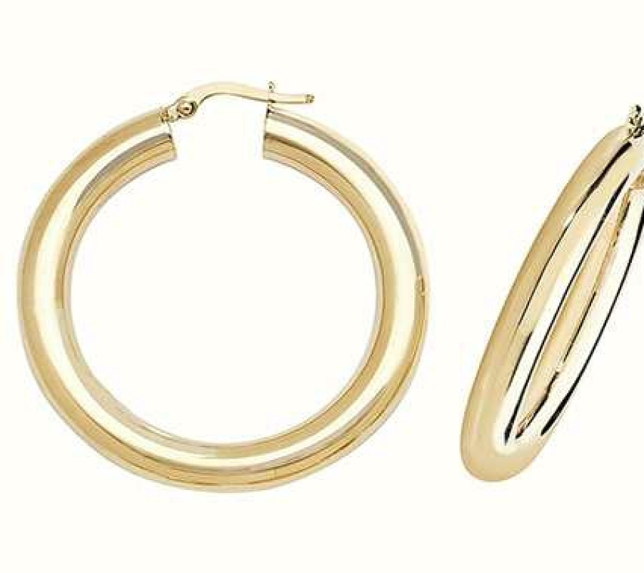 Jewelry James Moore | James Moore Th 9K Yellow Gold Hoop Earrings 30 Mm