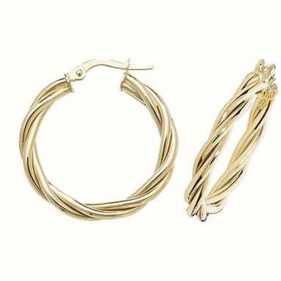 Jewelry James Moore | James Moore Th 9K Yellow Gold Hoop Twist Earrings 20 Mm