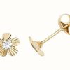 Jewelry James Moore | James Moore Th 9K Yellow Gold Cubic Zirconia Flower Stud Earrings