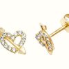 Jewelry James Moore | James Moore Th 9K Yellow Gold Cubic Zirconia Heart Stud Earrings