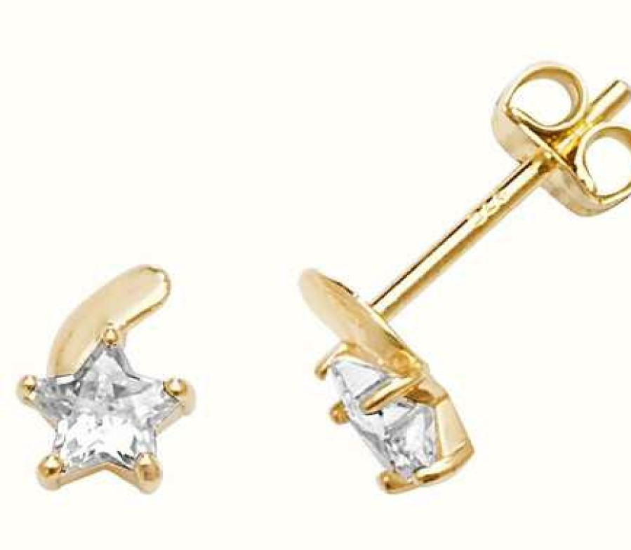 Jewelry James Moore | James Moore Th 9K Yellow Gold Cubic Zirconia Star Earrings