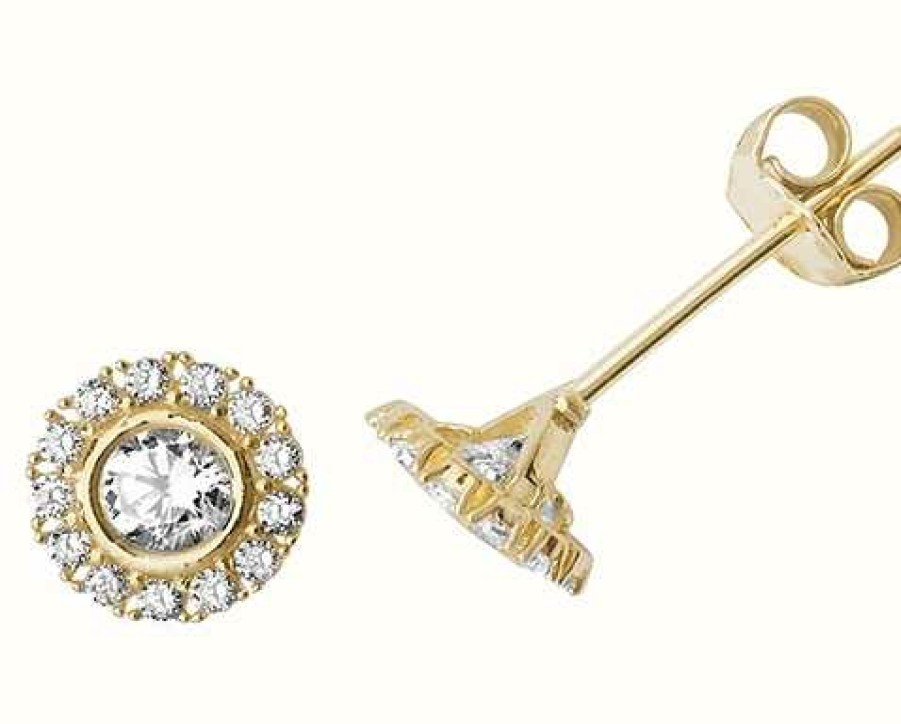 Jewelry James Moore | James Moore Th 9K Yellow Gold Cubic Zirconia Stud Earrings