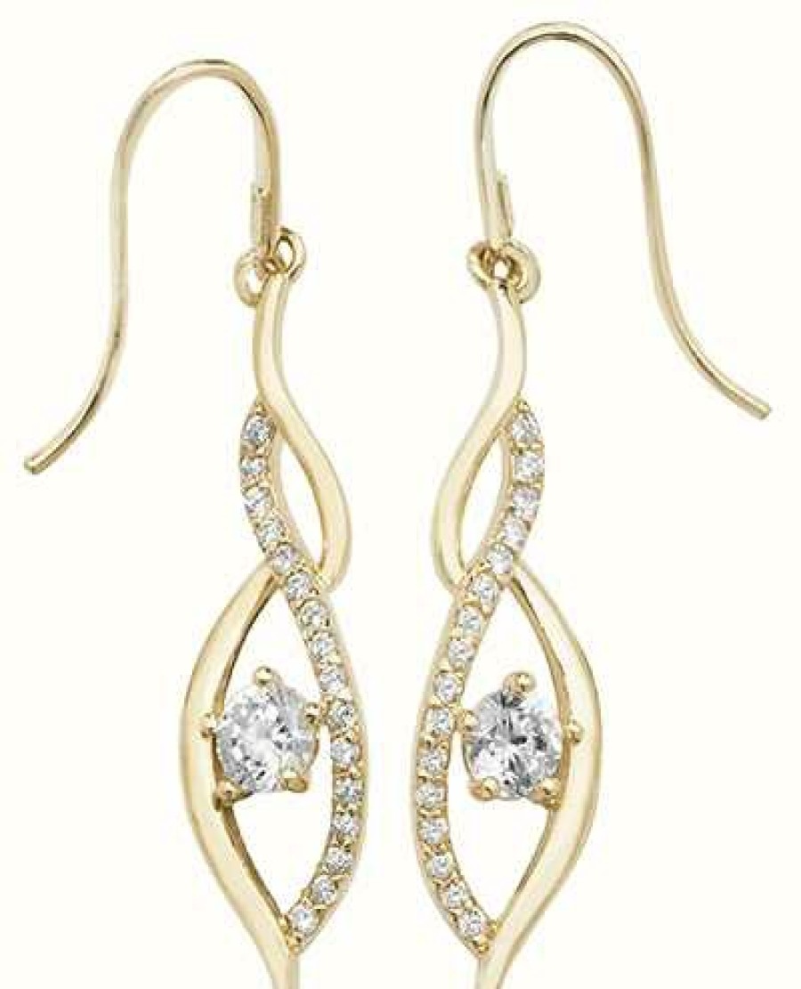 Jewelry James Moore | James Moore Th 9K Yellow Gold Cubic Zirconia Drop Earrings