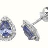 Jewelry James Moore | James Moore Th 9K White Gold Teardrop Diamond Tanzanite Halo Stud Earrings