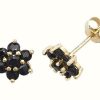 Jewelry James Moore | James Moore Th 9K Yellow Gold Sapphire Flower Stud Earrings