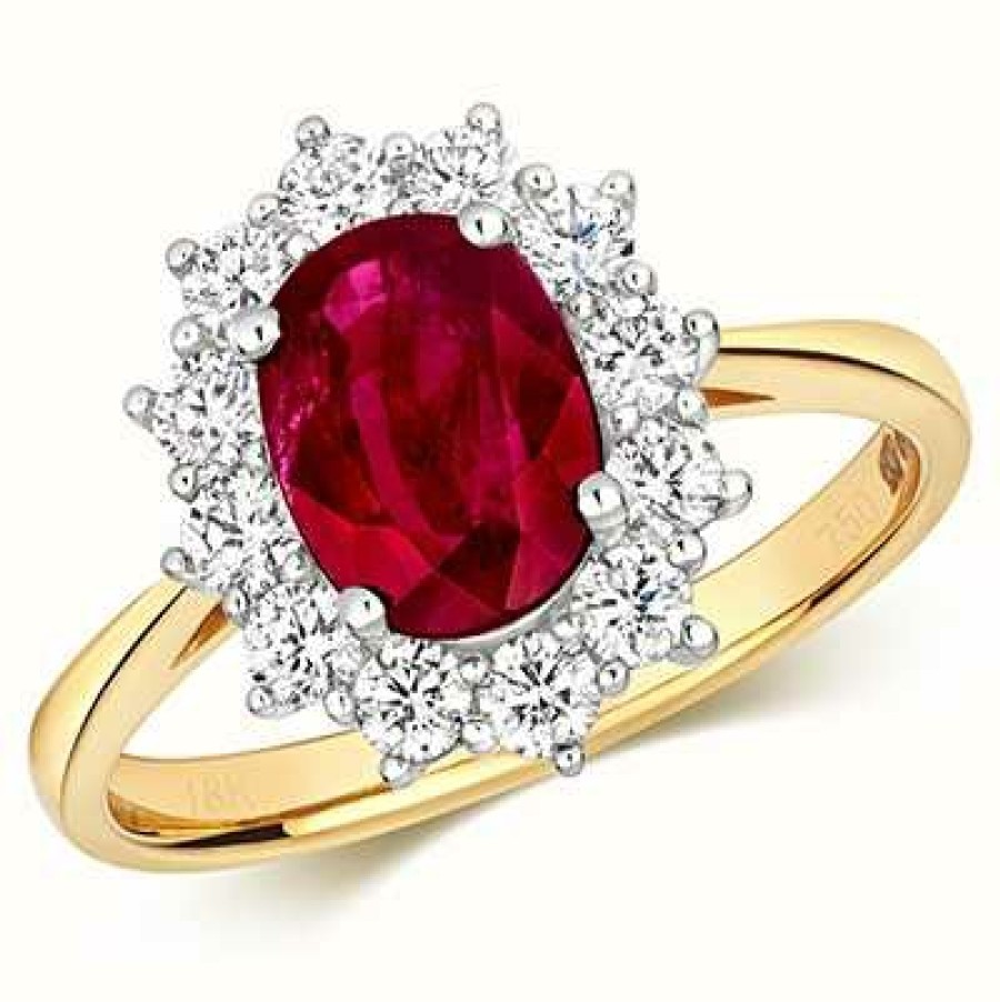 Jewelry James Moore | James Moore Th 9K Yellow Gold Ruby Diamond Cluster Ring