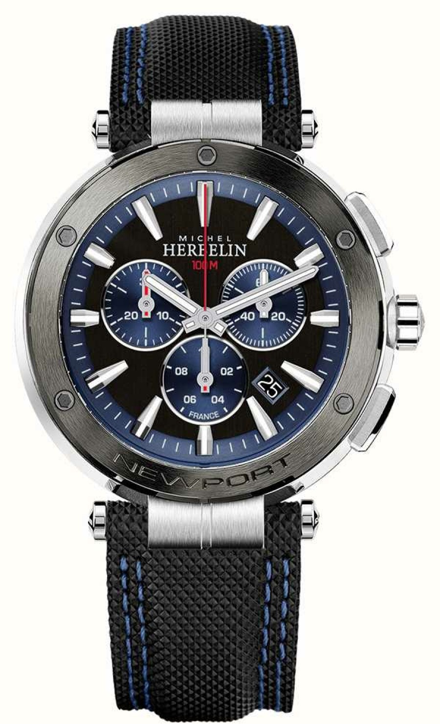 Men'S Herbelin | Herbelin Newport Chronograph (43Mm) Blue & Black Dial / Black Leather