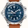 Men'S Hamilton | Hamilton Khaki Aviation X-Wind Day-Date Automatic (45Mm) Blue Dial / Brown Leather Strap