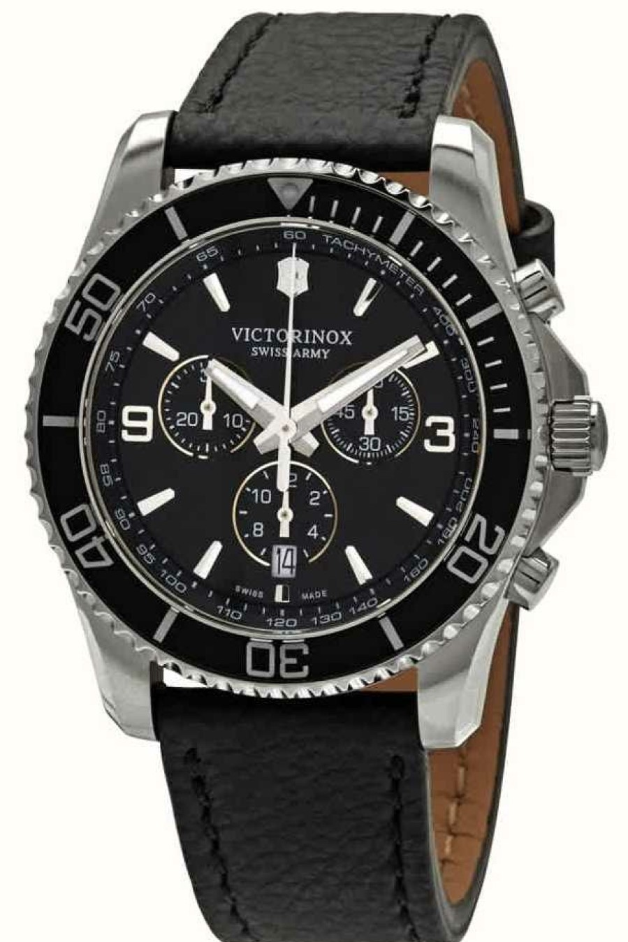 Men'S Victorinox | Victorinox | Maverick | Men'S | Black Chrono | Black Leather Strap