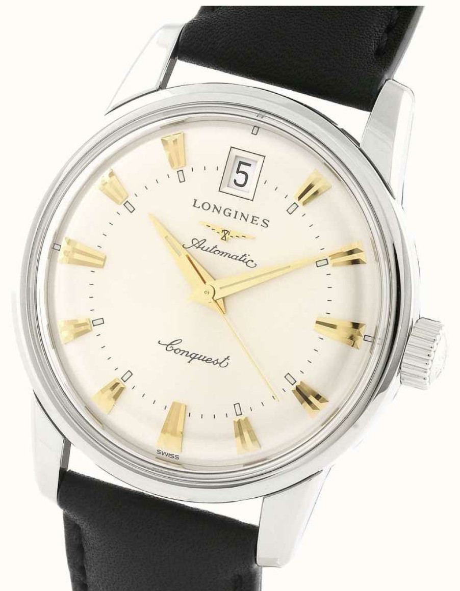 Men'S LONGINES | Longines | Men'S Conquest Heritage | Automatic | Black Leather Strap