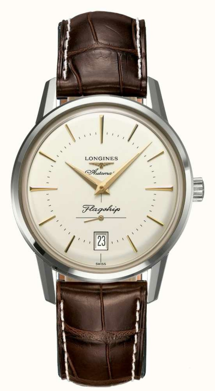 Men'S LONGINES | Longines Flagship Heritage Men'S Brown Leather Cream Dial