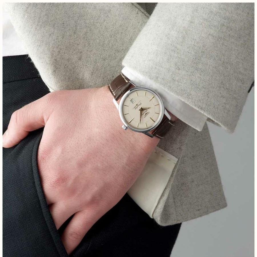 Men'S LONGINES | Longines Flagship Heritage Men'S Brown Leather Cream Dial