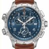 Men'S Hamilton | Hamilton Khaki Aviation X-Wind Gmt Chronograph Quartz (46Mm) Blue Dial / Brown Leather Strap