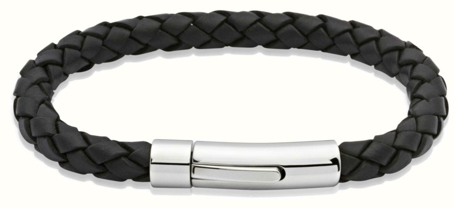 Jewelry Unique & Co | Unique & Co Black Leather | Stainless Steel Clasp | Bracelet