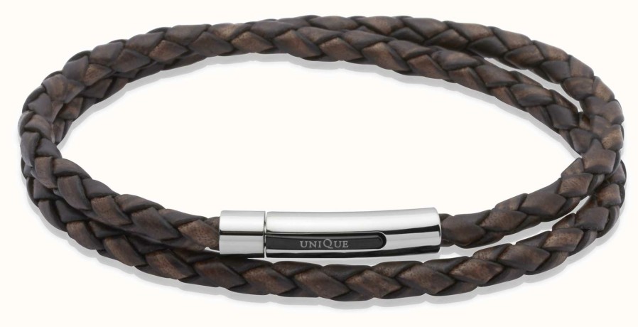 Jewelry Unique & Co | Unique & Co Dark Brown Leather |Steel Clasp | Bracelet