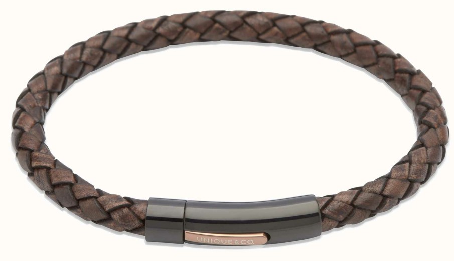 Jewelry Unique & Co | Unique & Co Dark Brown Leather | Steel Clasp | Bracelet