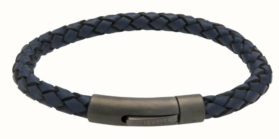 Jewelry Unique & Co | Unique & Co Blue Leather| Ip Steel Clasp | Bracelet