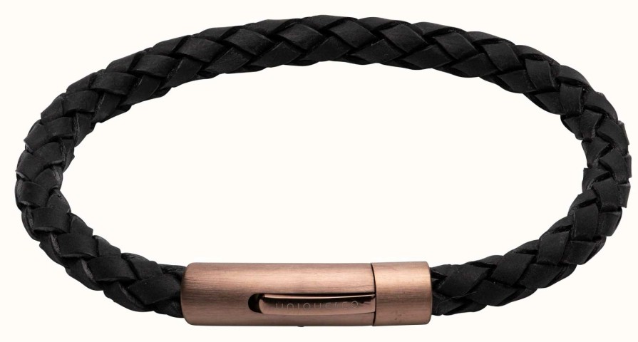 Jewelry Unique & Co | Unique & Co Black Leather | Matte Brown Ip Clasp | Bracelet