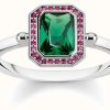 Jewelry Thomas Sabo Jewellery | Thomas Sabo 925 Sterling Silver Blackened Ring, Green Stone Size Eu 54 (Uk N)