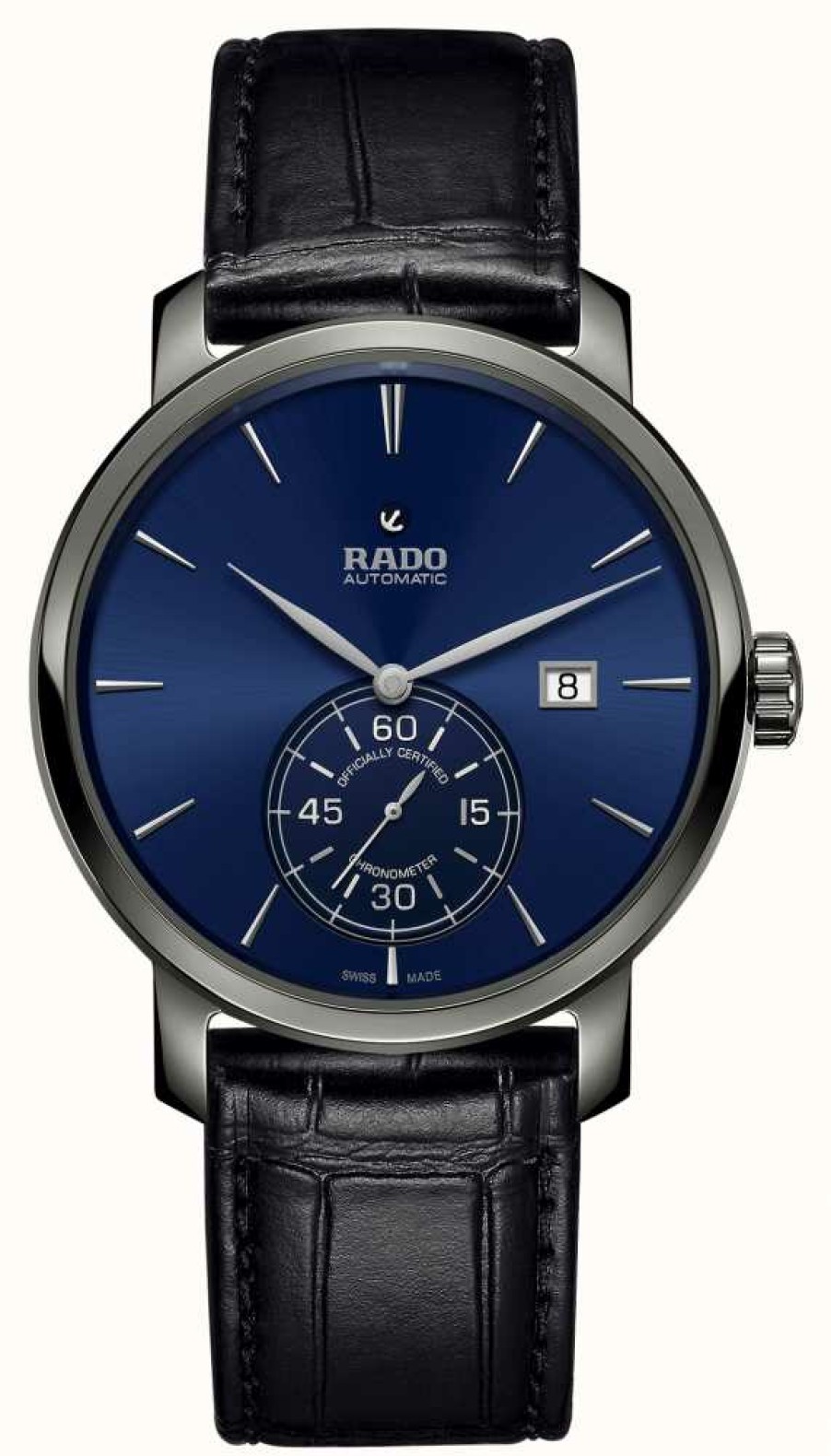 Men'S RADO | Rado Diamaster Automatic Petite Seconde (43Mm) Grey Dial / Black Leather