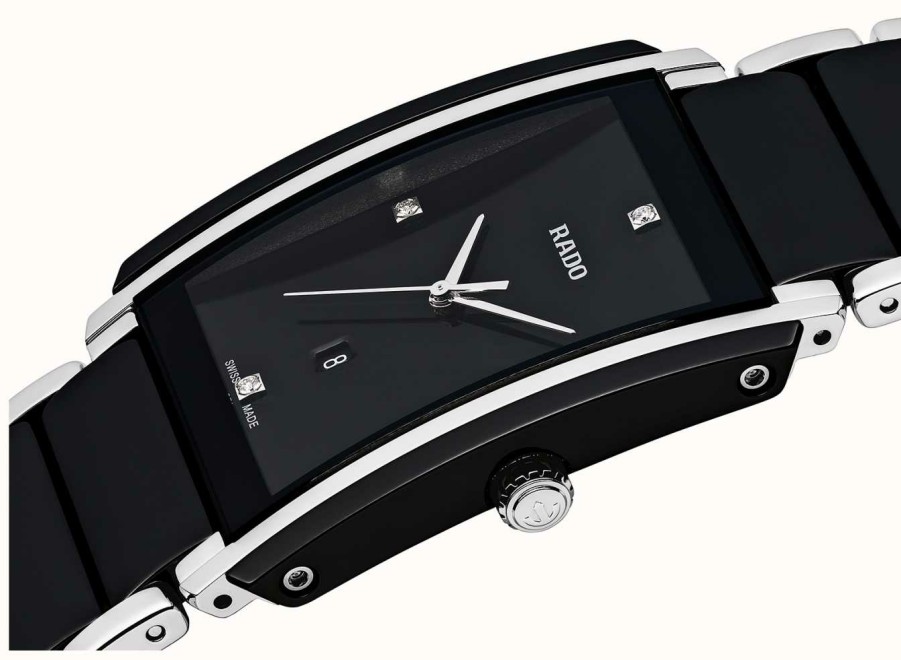 Men'S RADO | Rado Integral Diamonds High-Tech Ceramic Black Square Dial Watch