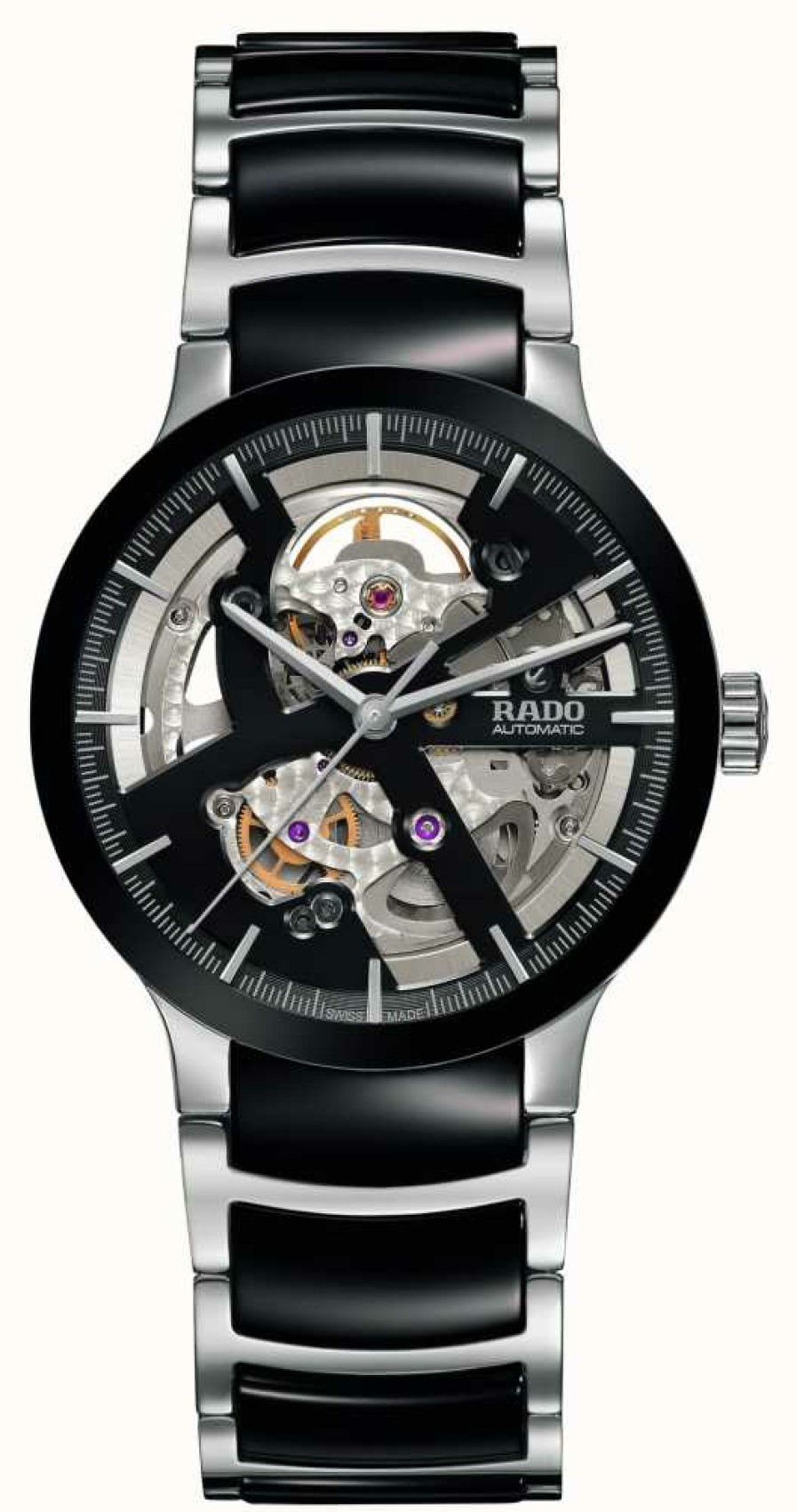 Men'S RADO | Rado Centrix Open Heart Automatic (38Mm) Black Dial / Black High-Tech Ceramic & Stainless Steel