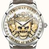 Men'S Thomas Sabo | Thomas Sabo | Men'S Rebel Spirit 3D Skulls | Gold Dial | Leather Strap