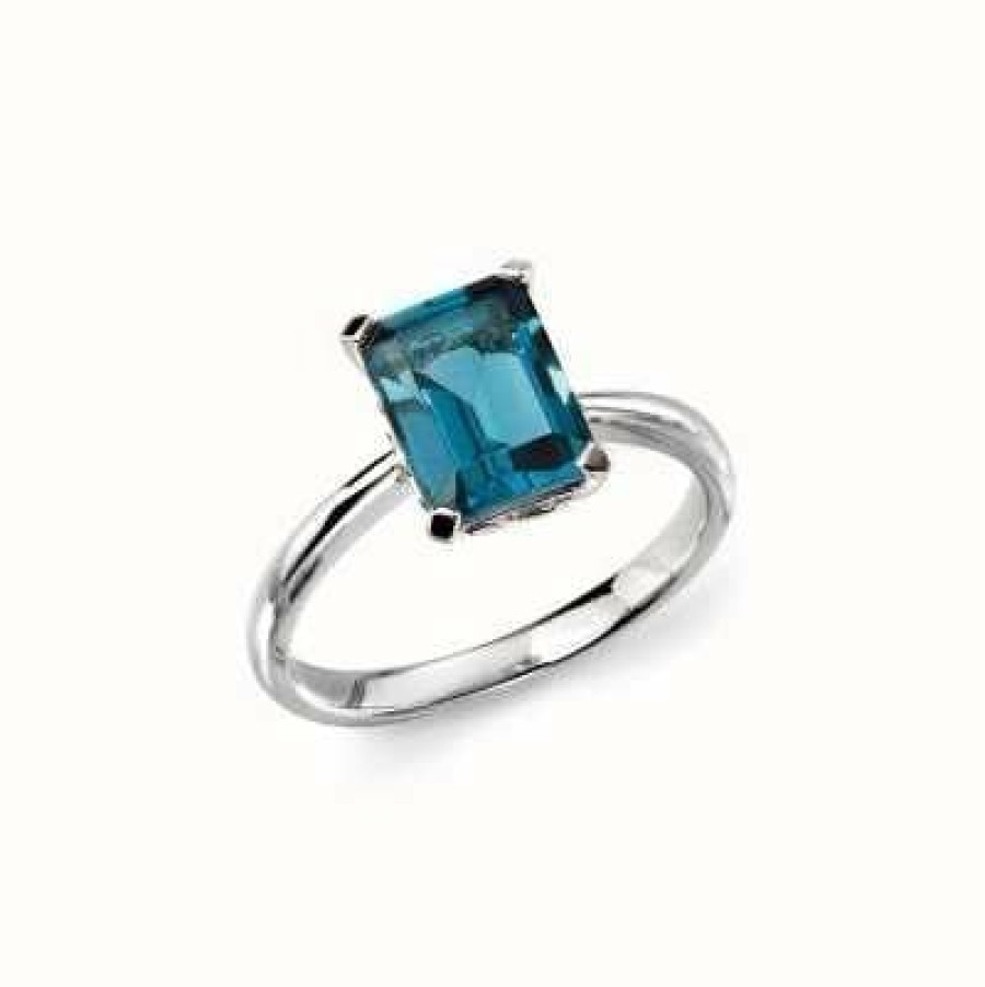 Jewelry Elements Gold | Elements Gold 9Ct W/G Ldn Blue Topaz Ring Size Uk O