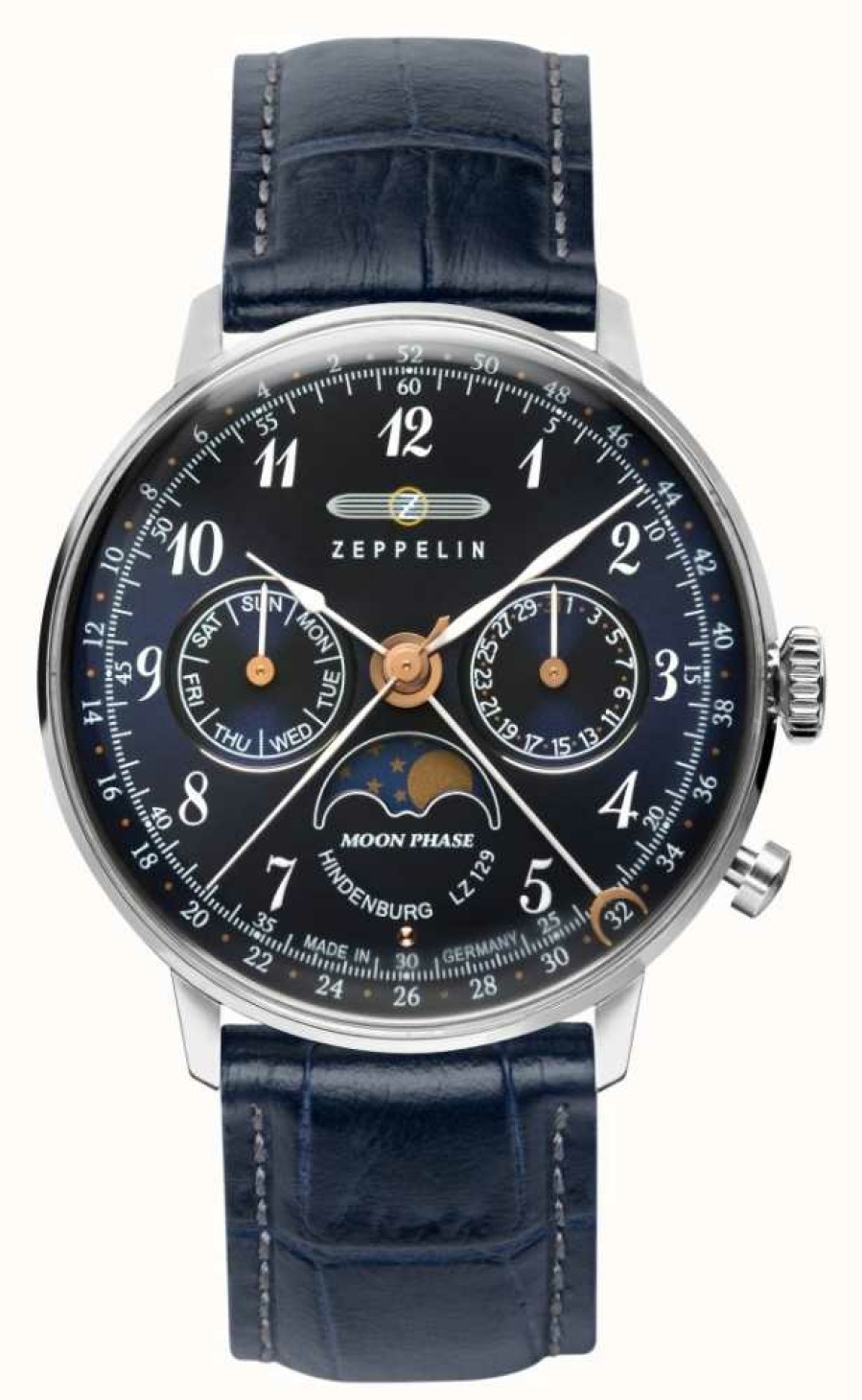 Women'S Zeppelin | Zeppelin Women'S Lz129 Hindenburg Quartz | 36Mm Moon Phase | Blue Dial