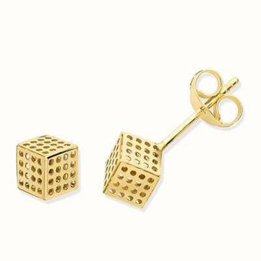 Jewelry James Moore | James Moore Th 9Ct Gold Dot Cube Stud Earrings