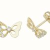 Jewelry James Moore | James Moore Th 9Ct Yellow Gold Cubic Zirconia Butterfly Stud Earrings