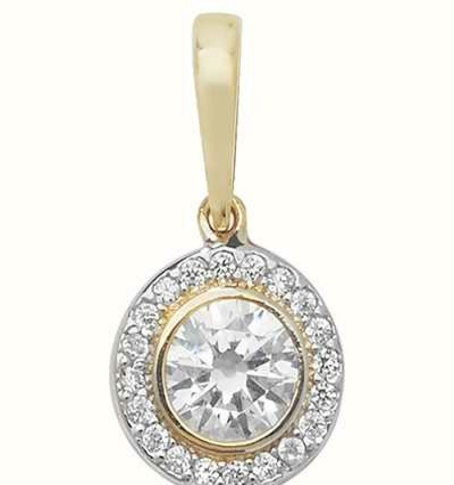 Jewelry James Moore | James Moore Th 9Ct Gold Cz Round Cluster Pendant