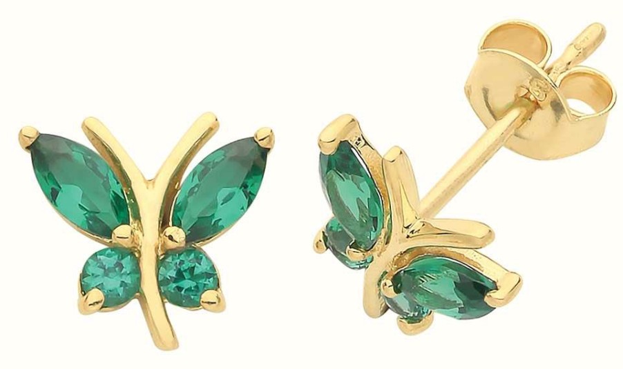 Jewelry James Moore | James Moore Th 9Ct Gold Green Cz Butterfly Stud Earrings