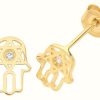 Jewelry James Moore | James Moore Th 9Ct Yellow Gold Hamsa Hand Cubic Zirconia Stud Earring