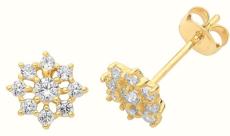 Jewelry James Moore | James Moore Th 9Ct Gold Cz Flower Stud Earrings