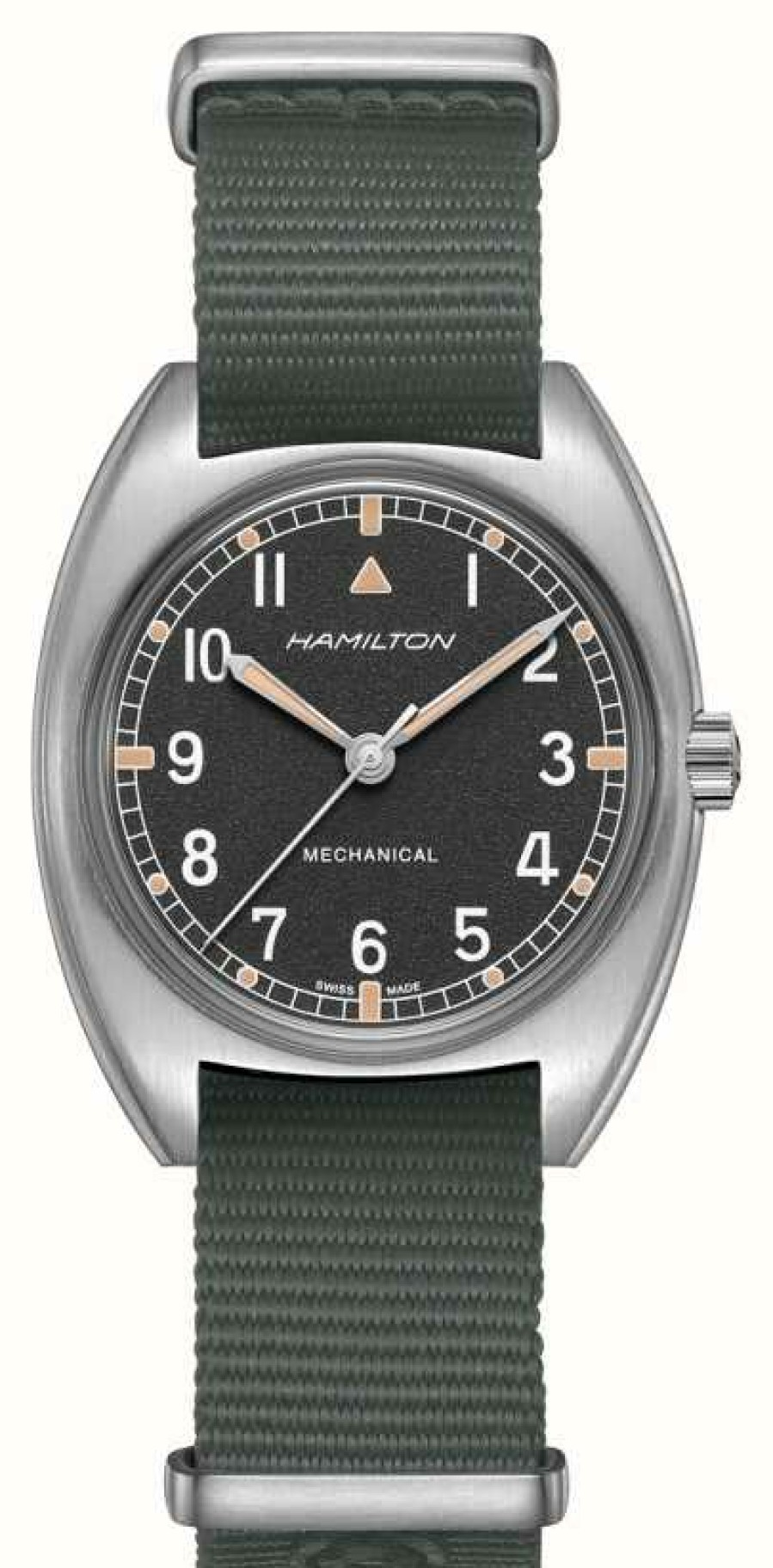 Men'S Hamilton | Hamilton Khaki Aviation Raf Pilot Pioneer Mechanical (36Mm) Black Dial / Grey Nato Strap