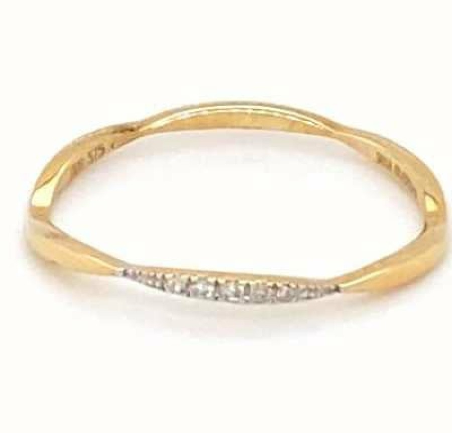 Jewelry James Moore | Ibb 9Ct Yellow Gold Wave Ring 0.016Ct Diamond Chip Ring